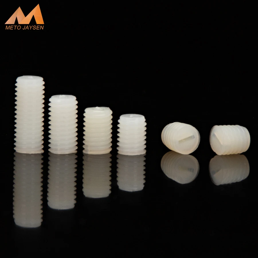

M5 M6 M8 White Slotted Nylon Set Screw Plastic Thread Flat Head Metric Headless Slotted Bolt Grub Screw Length 6mm-50mm