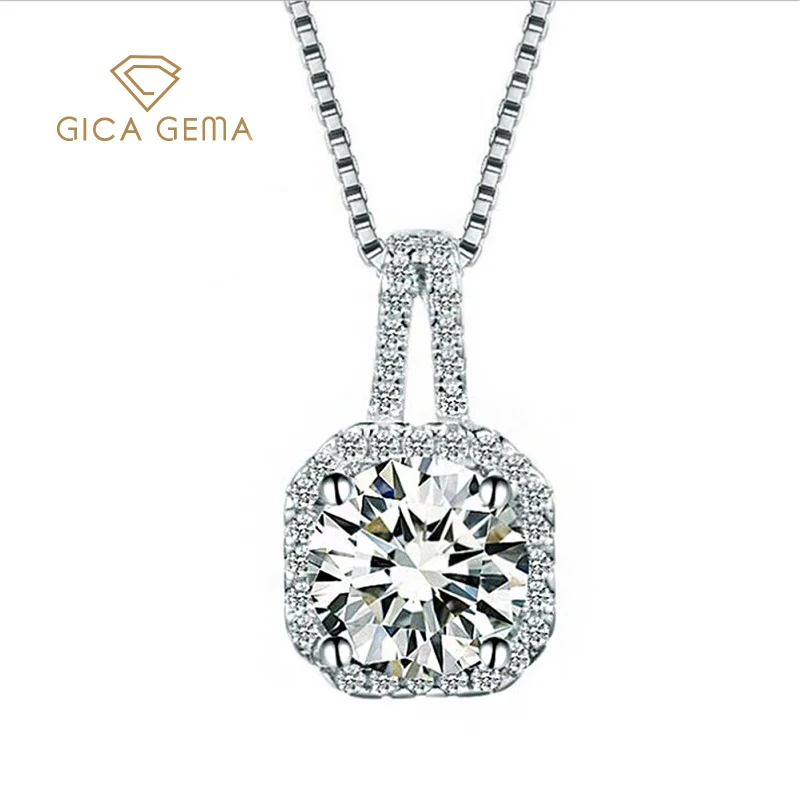 

GICA GEMA 100% 925 Sterling Silver Moissanite Necklace For Women Diamond Pendant Engagement Wedding Party Fine Jewelry Wholesale