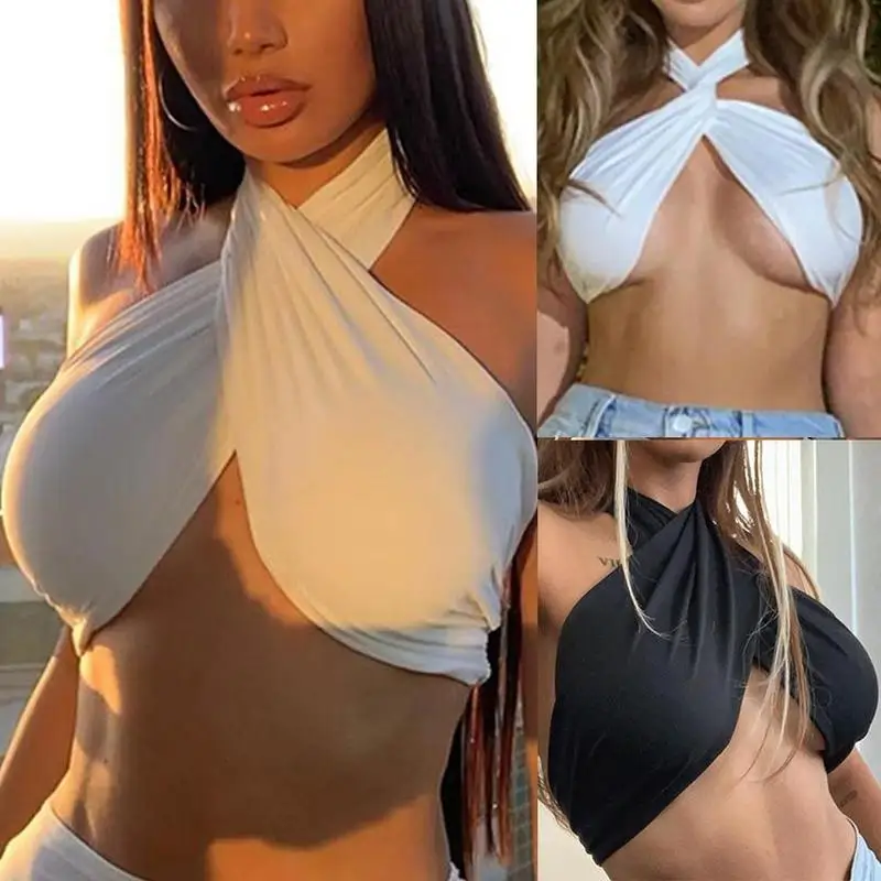 

Ladies Sexy Wrapped Chest Strap Halter Bottoming Tube Top Vest Women