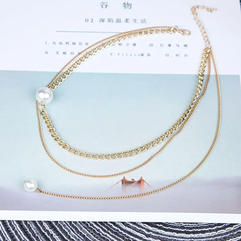 

Women Simple Double Layer Faux Pearl Pendant Necklace Chain Choker Gifts Charm G4Y4