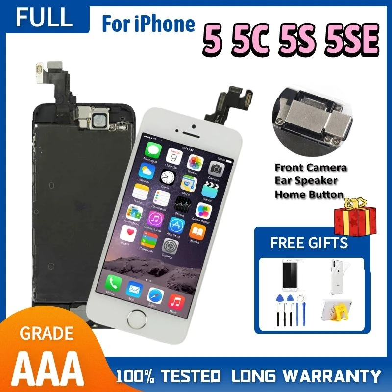 

ЖК-дисплей для iPhone 5 5S 5C SE, экран с полным набором, сенсорный дигитайзер, замена без битых пикселей в сборе + Главная Кнопка фронтальной камеры