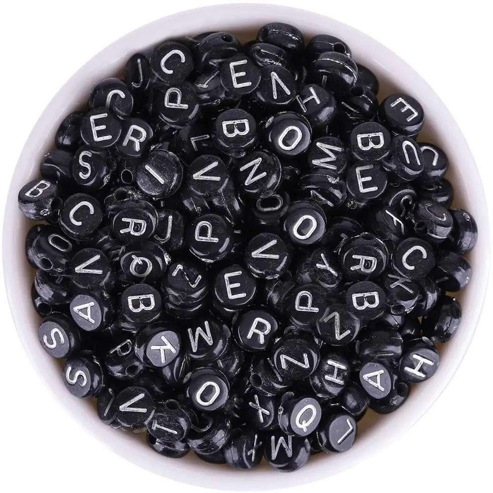 100 шт 7 мм бусины с буквами черный смешанный овальной формы серебро 26 Алфавит