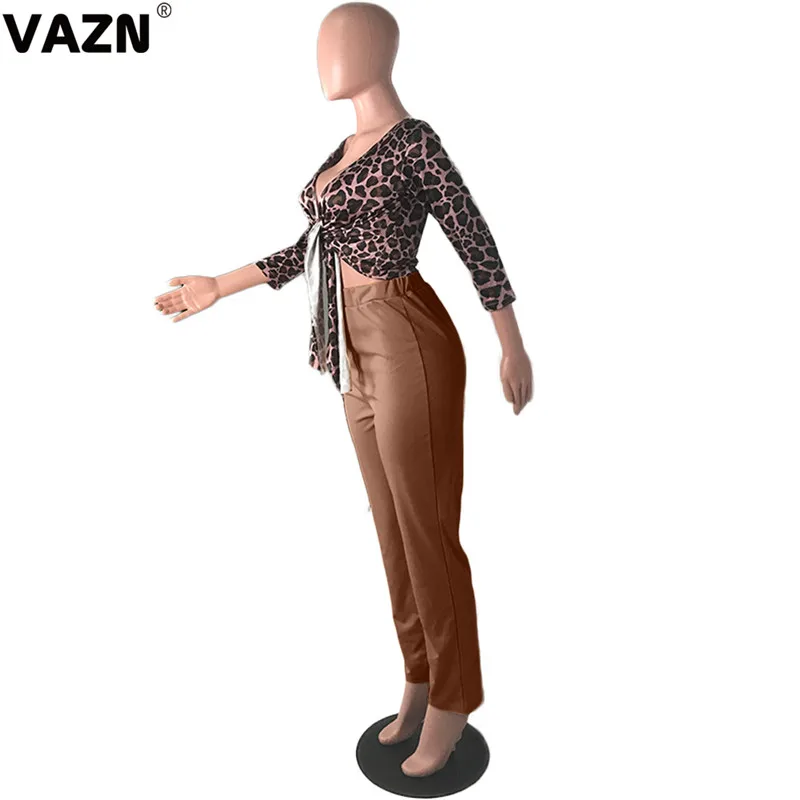 VAZN MOM5015 повседневные спортивные костюмы с леопардовым принтом для ночного клуба, стильные брюки-карандаш длинные штаны с длинными рукавами, однотонные шифоновые женские комплекты из 2 предметов