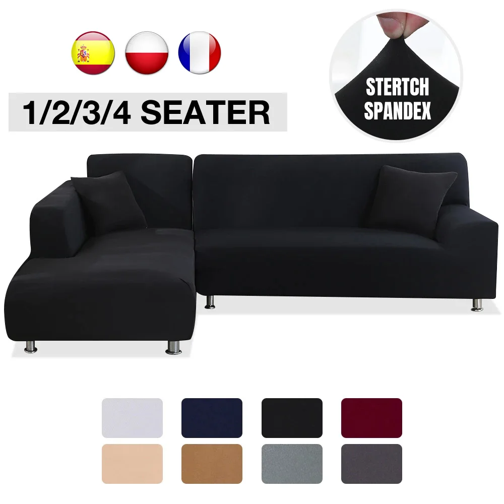 

2023 Elastic Sofa Cover for Living Room Solid Color Sofa Covers Stretch Couch Cover Corner 1/2/3/4 Seat L Shape Sofa Need Buy