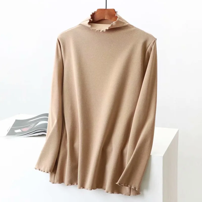 

New Autumn Winter Fungus Collar Half High Collar Foreign Style Long Sleeve Solid Color Bottomed Shirt Slim Fit T-Shirt Top Warm