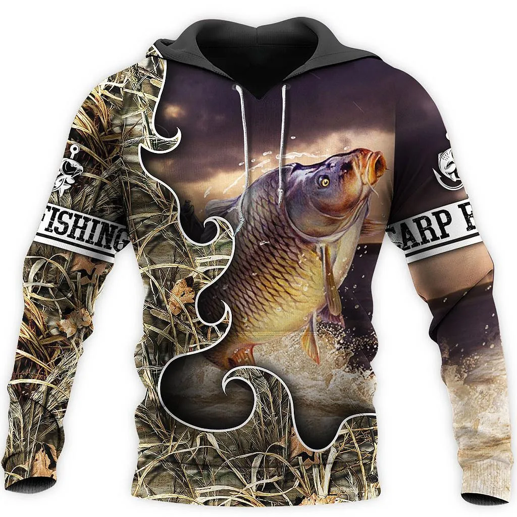 Художественная толстовка с капюшоном для ловли карпа 3D принтом повседневные