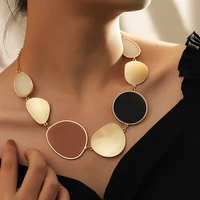 statement metal enamel choker vintage wafer dangle necklaces for women boho gold chain clavicle chain necklace fashion jewelry
