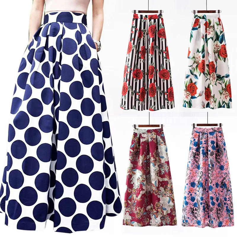 

Elegant Long Skirt Harajuku Vintage Maxi Skirts Womens Casual Woman Clothes Long Skirt Plus Size Skirt Bohemian Floral Skirts
