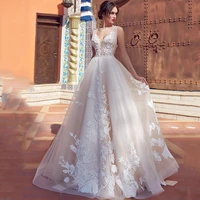 honorable sheer straps wedding dresses 2021 a line flower lace backless v neck applique sweep train sleeveless marriage gowns