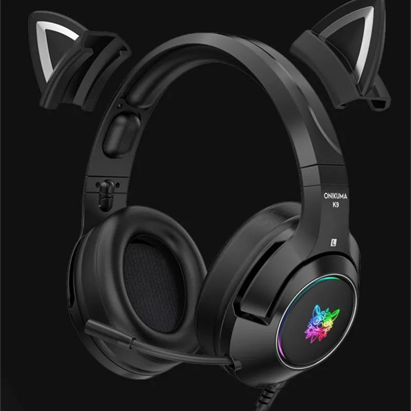 

Черные Игровые наушники K9 с RGB-подсветкой и микрофоном