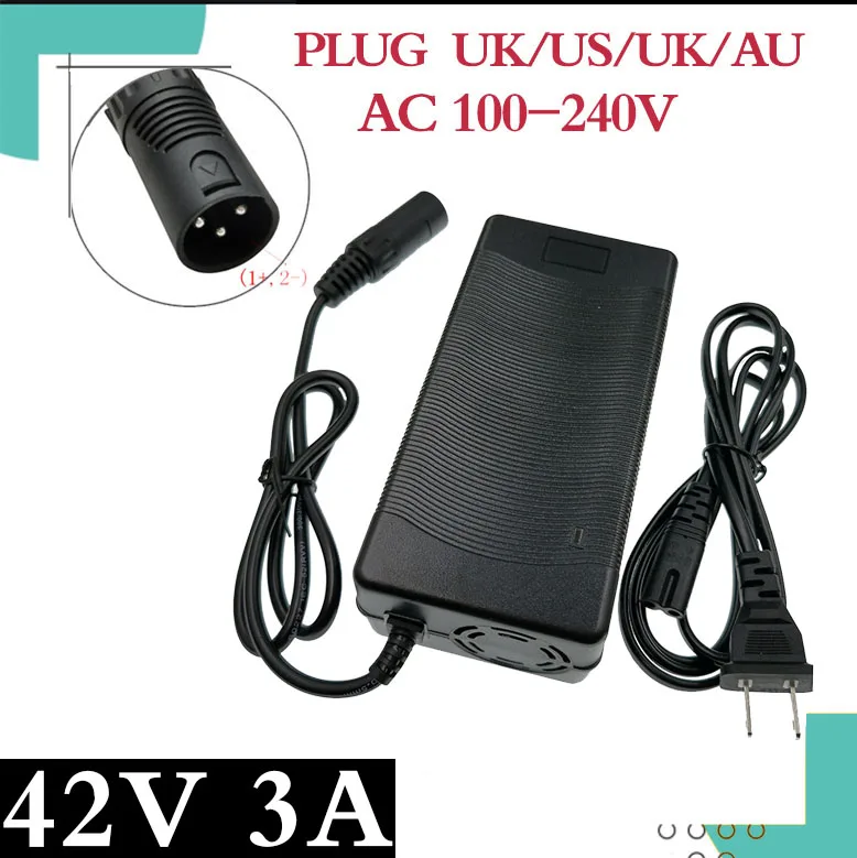42V 3A Charger 36V Electric Bike Lithium Battery Charger Lithium Battery Pack Plug 3P XLR High Quality Connector