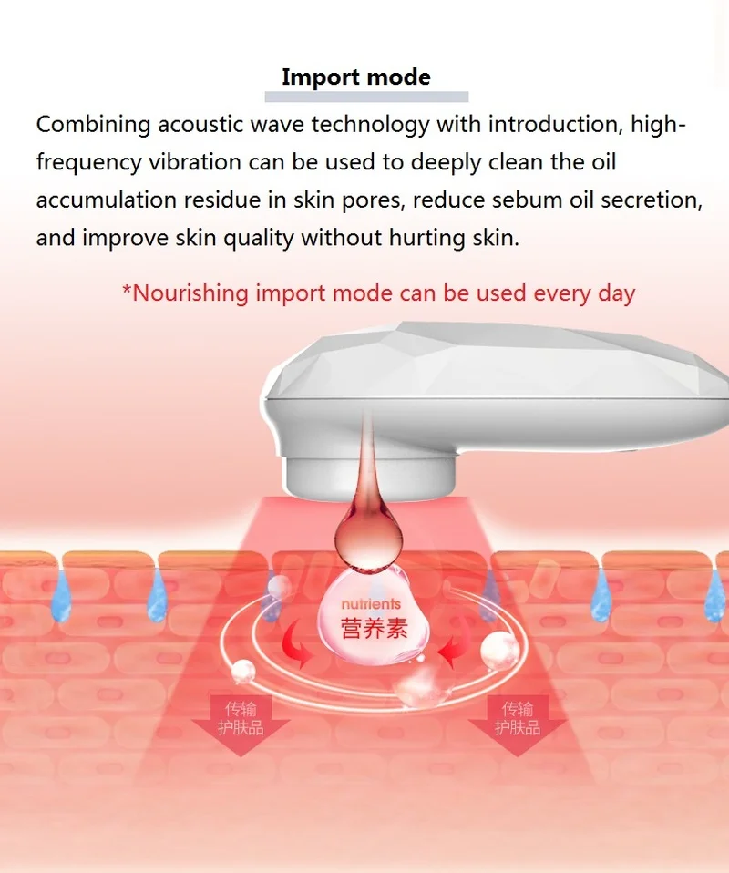 

ML003 Ceramic Probe Ultrasonic Introduction Beauty Instrument Face Massager Iontophoresis Essence Compact Pulling Skin Care Tool