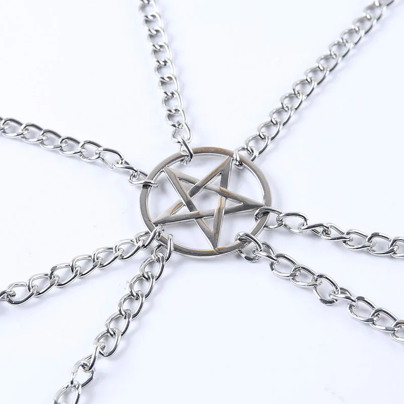 

Sexy Women Suspenders Chest Alloy Chain Belt Gothic Harajuku Pentagrams Patchwork Chains Tassel Harness Accessories