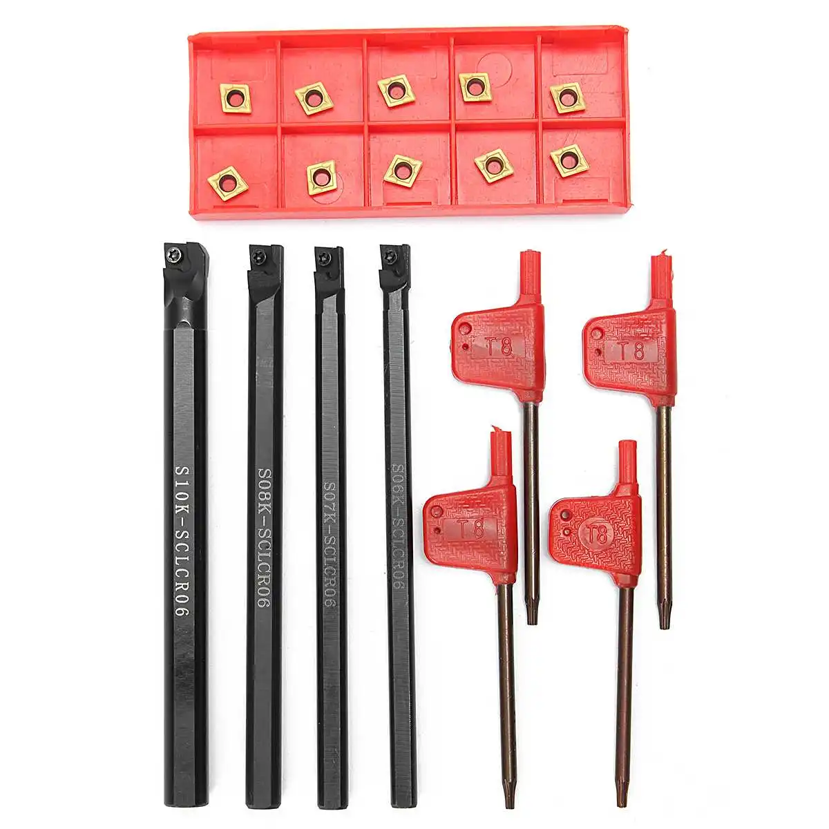 

7Pcs 10mm Shank Lathe Turning Tool Boring Bar Holder Kit With DCMT/CCMT Carbide Insert Machine Wrench Metal Rod Cutter Set