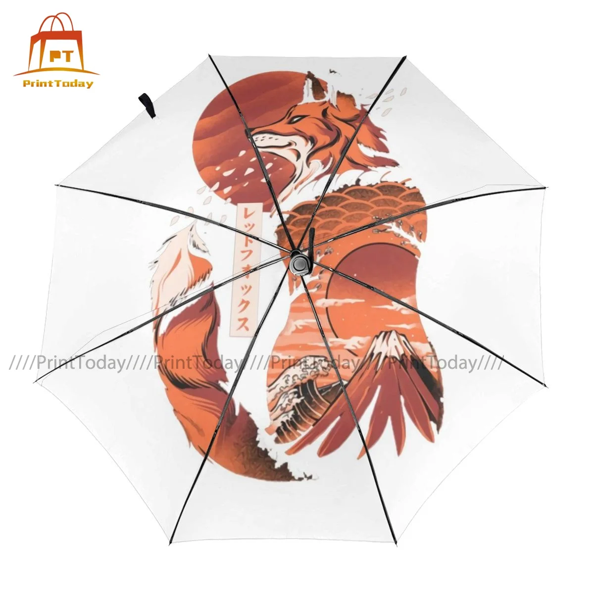 

Japanese Fox Umbrella Beautiful Reinforced Umbrella Painting Rain Waterproof Automatic Umbrella