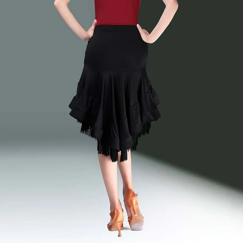 Женская юбка для латиноамериканских танцев с оборками и асимметричным подолом