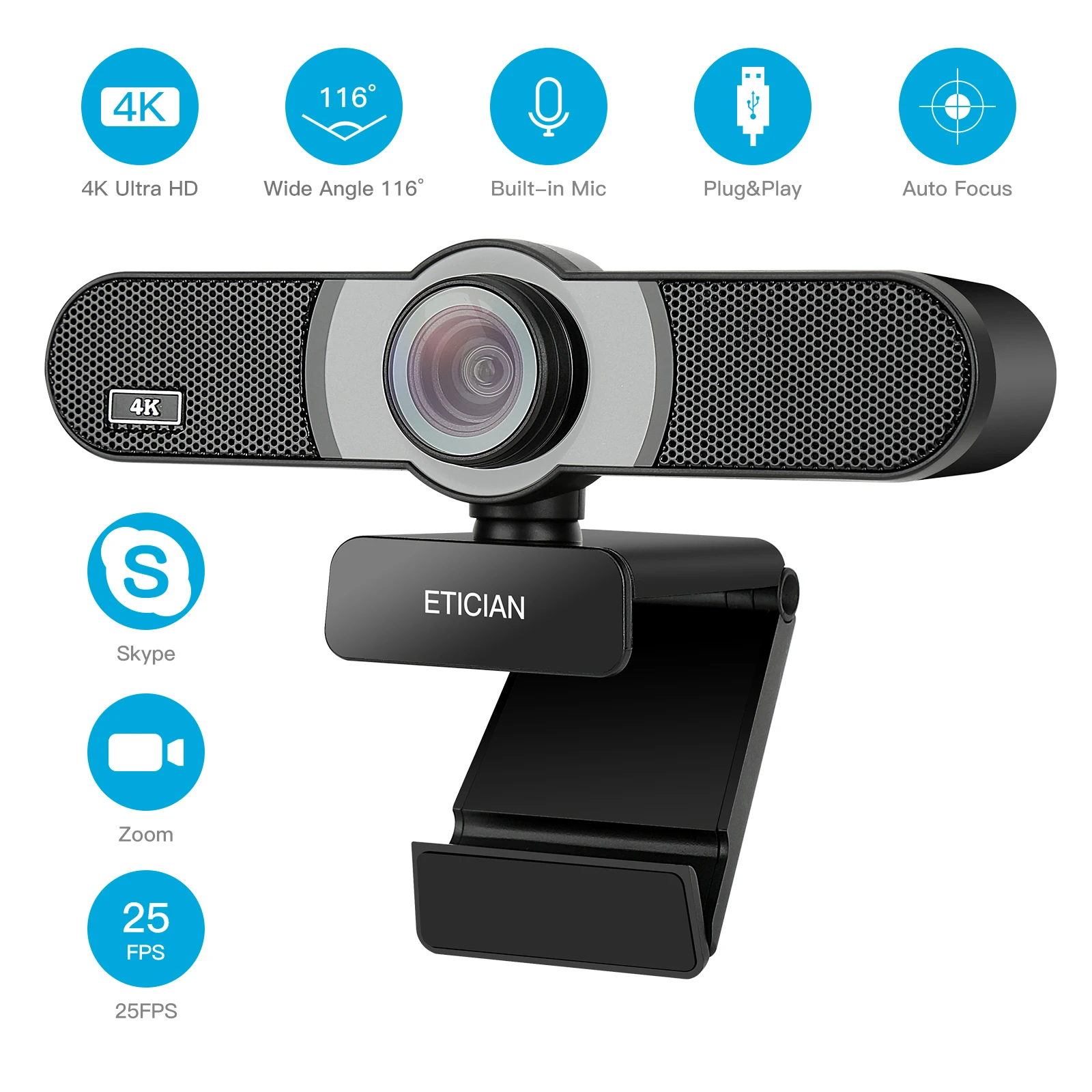 

2021 ETICIAN Ultra HD Auto Focus Webcam 4K with Microphone Web Camera Cam for Mac Linux Windows Android TV Laptop Desktop PC
