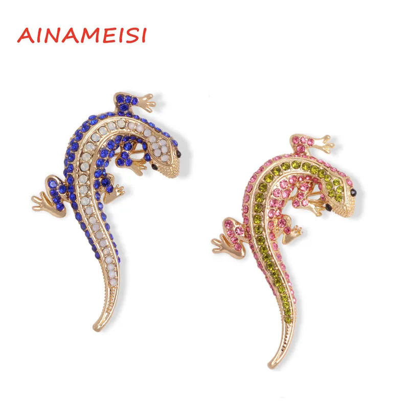 AINAMEISI Новая мода ящерица Цвет Стразы булавка персонализированные металлические