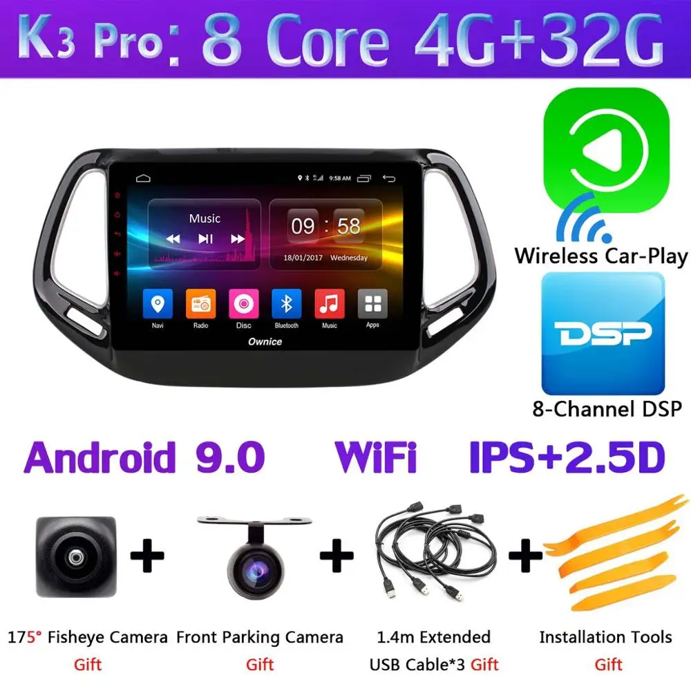 K3 Pro CarPlay 360 ° панорамный 4G+ 64G Android 9,0 автомобильный мультимедийный плеер для Jeep Compass автомобильный радиоприемник с навигацией GPS CarPlay SPDIF - Цвет: K3 Pro CarPlay