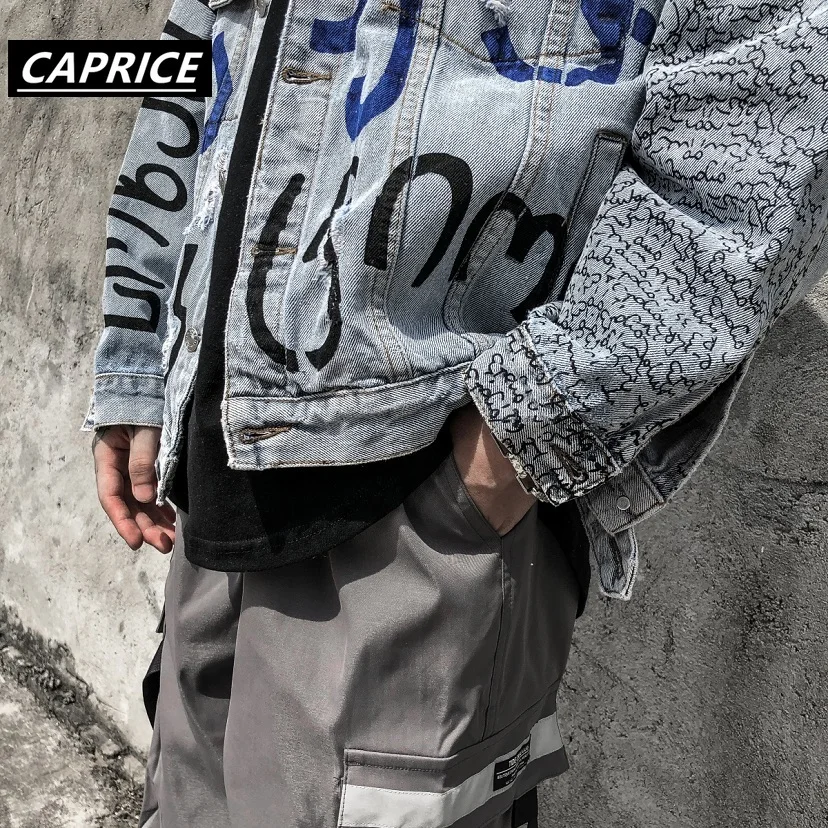 Мужские джинсовые куртки с надписями и граффити уличная одежда в стиле хип-хоп
