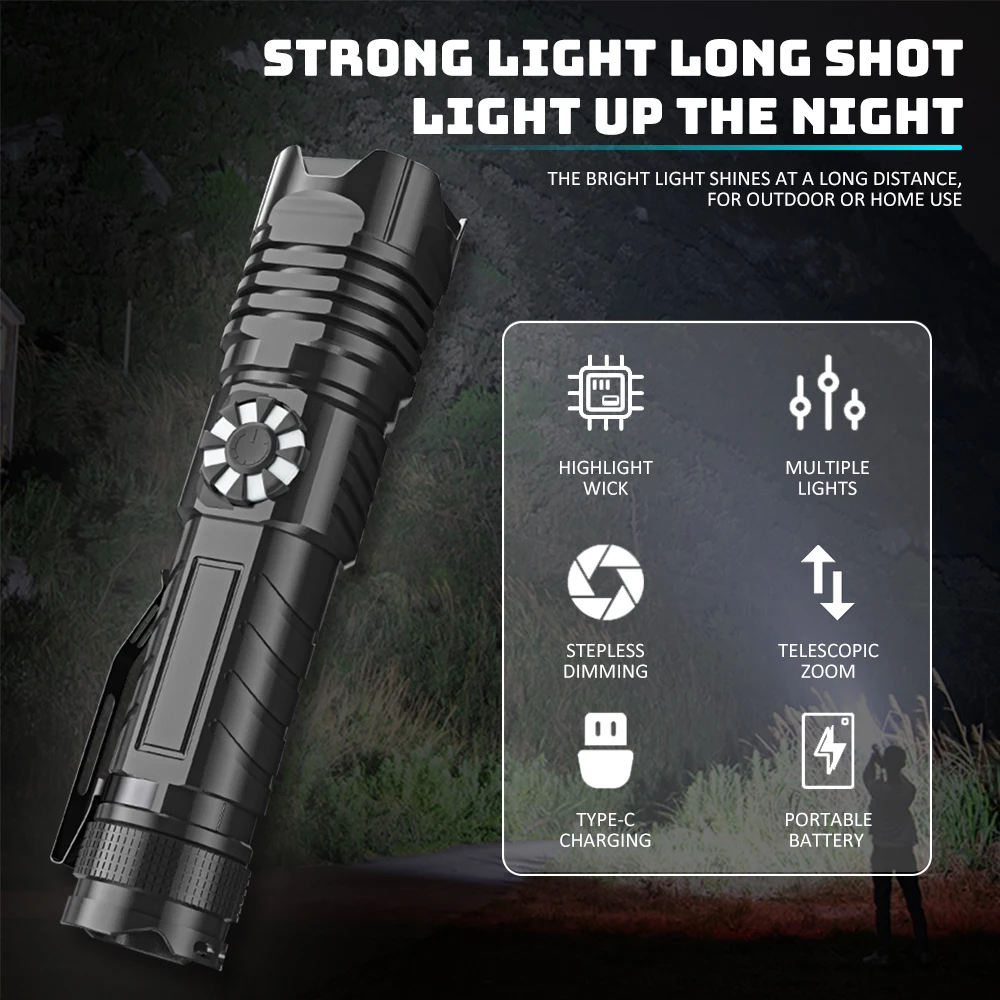 Murah XHP99 Senter LED Daya Tinggi 3800LM Senter Taktis Peredupan Stepless Senter Dapat Diperbesar Lentera Tahan Air Berkemah Di Luar Ruangan