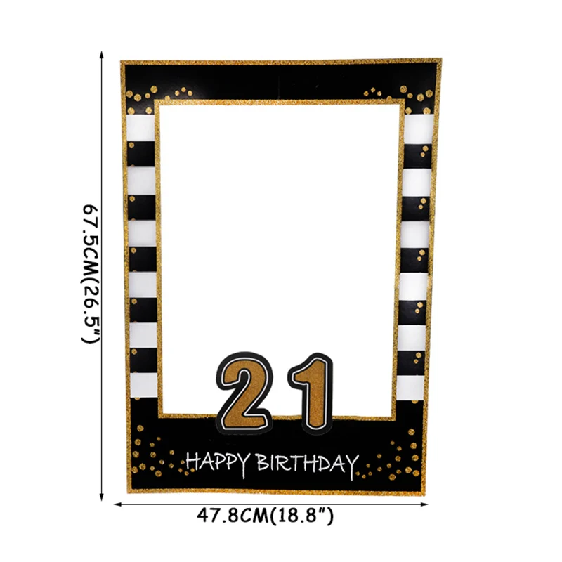 black 21st Свадебный декор фоторамка для взрослых 30th 40th 50th 60th Happy Birthday Photo Booth Реквизит для детей 1 день Рождения Декор принадлежности - Цвет: black 21st