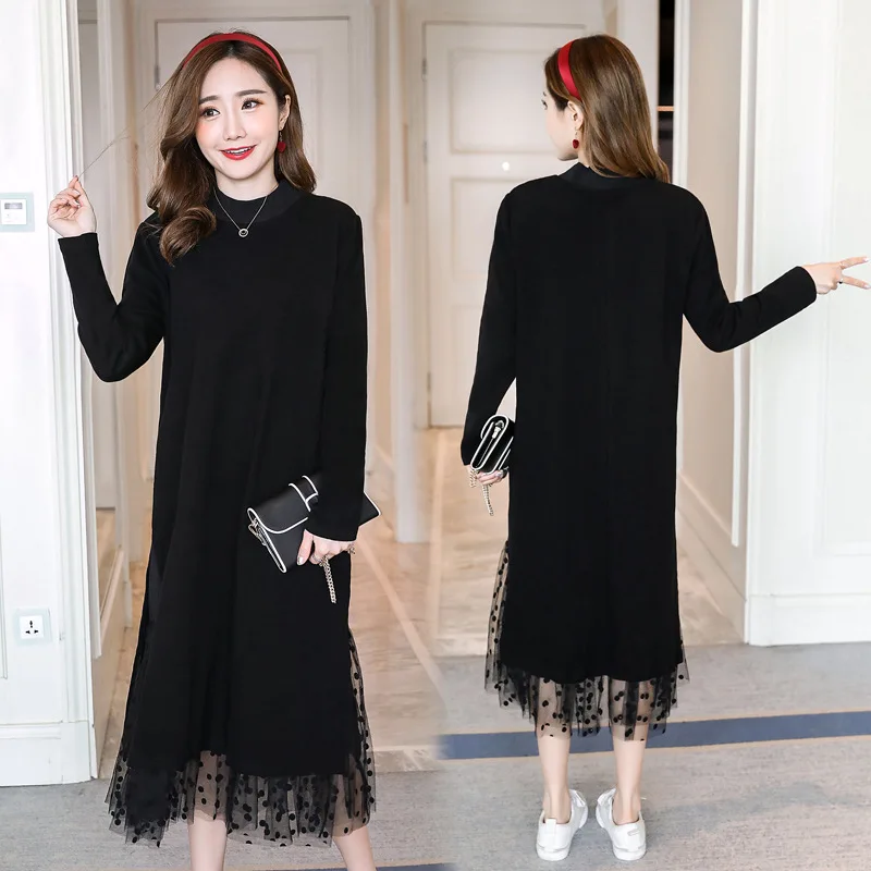 

M-3xl 2021 Spring and Autumn Maternity Dresses for Pregnant Women Pregnancy Breastfeeding Dress New Dot Mesh Nursing Dress