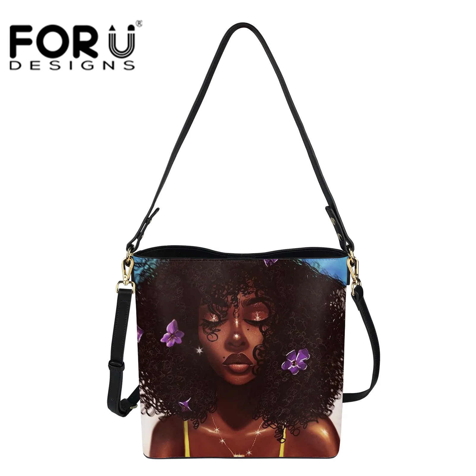 

Черная дамская сумочка FORUDESIGNS с художественным принтом для девушек, роскошные сумки на плечо, женская сумка-мессенджер с застежкой, женская ...