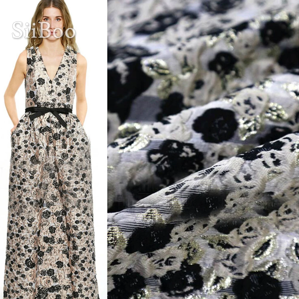 Роскошная парча в форме розы с металлическими вставками для костюма юбки платья