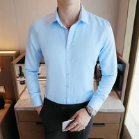 new fashion mens dress shirts long sleeve shirt solid slim fit male social casual business white black button down shirt
