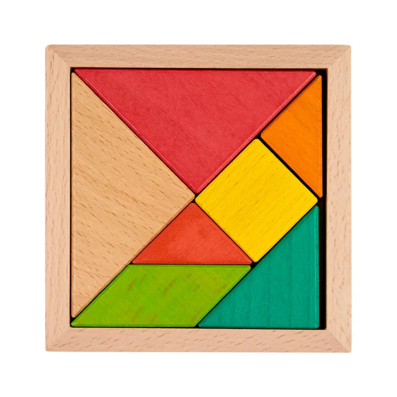 

IQ Game Brain Teaser Intelligent Educational Toys 7 Piece Square Jigsaw Puzzle Colorful Wooden Tangram