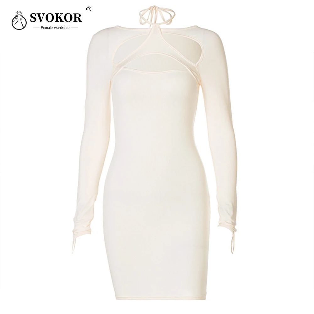 

SVOKRO Women Summer Fall Bodycon Dress 2021 New Stand Collar Sexy Long sleeve Solid Stretch Bodycon Pencil Party Mini Vestido