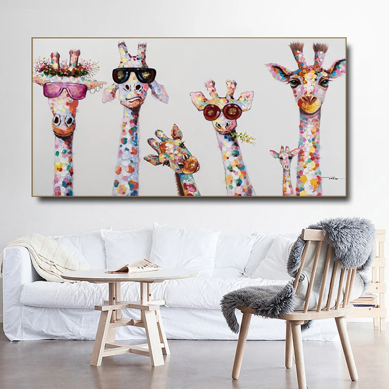 SELFLESSLY ART Cute Cartoon Giraffes Bird Posters Wall Pictures for Children's Living Room Canvas Painting Nordic Home Decor | Дом и сад