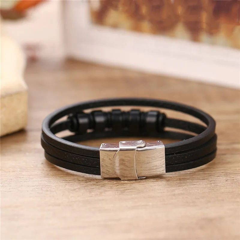 Новые двухцветные черные/Серебристые браслеты из нержавеющей стали с бусинами