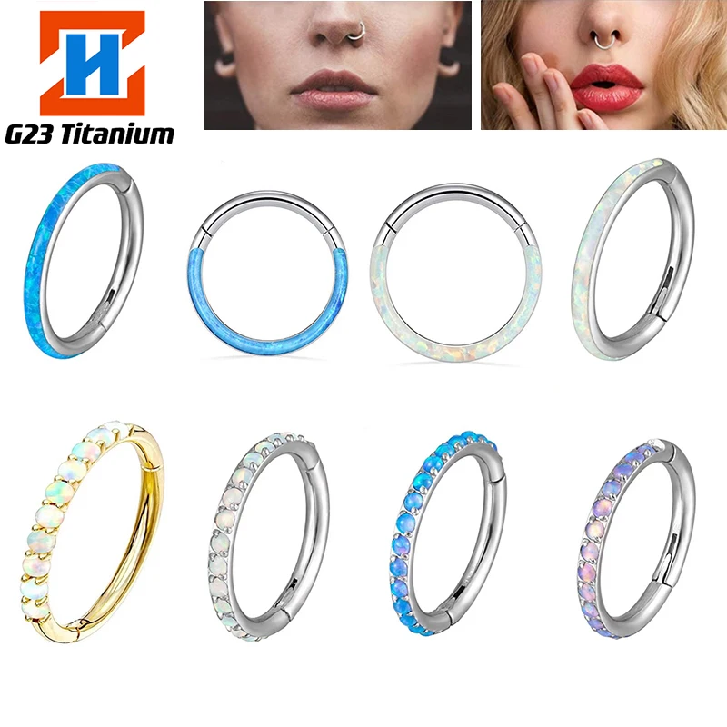 G23 Titanium Earrings Hinged Ring Hoop Opal Nose Ring Septum Helix Daith Piercing Conch Cartilage Women's Fashion Body Jewelry