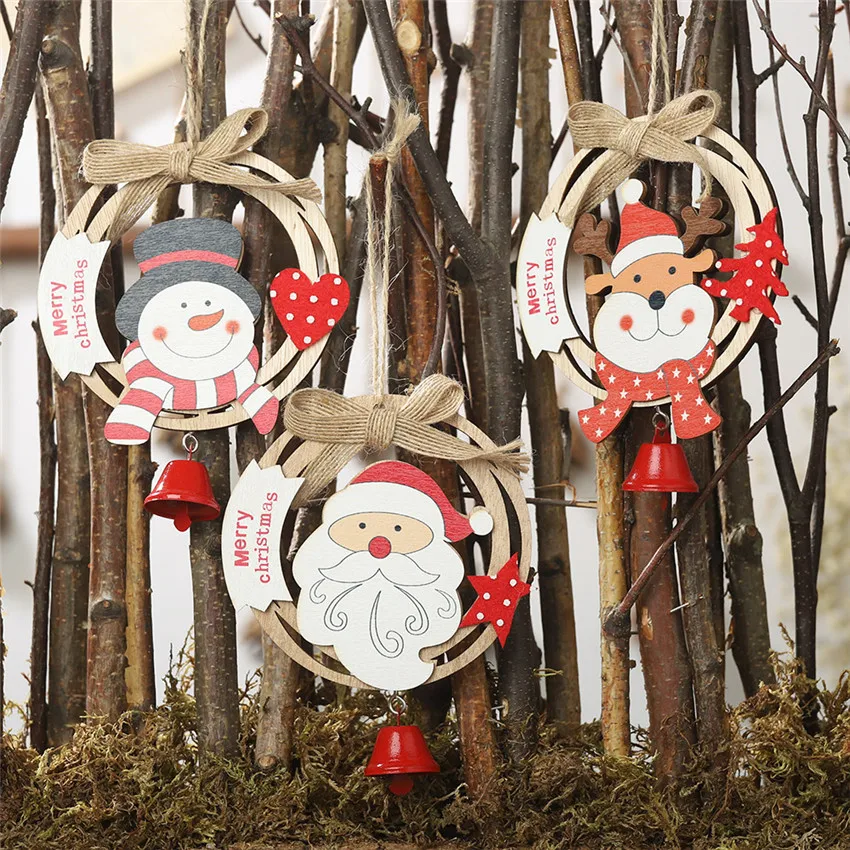 Деревянный DIY Санта Клаус Рождественский кулон венок с креативным бантиком
