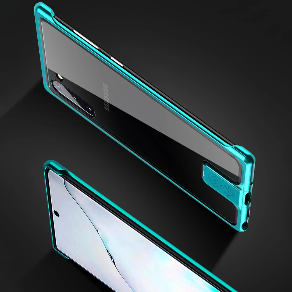 Metal Glass Phone Case for Samsung Galaxy Note 10 Plus Frameless Ultra Thin Cover Shell IPhone 11 Push Pull Lock Coque |