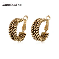 shineland hot sale vintage twist metal gold color stud earrings for women girl daily statement jewelry accessories gift 2021