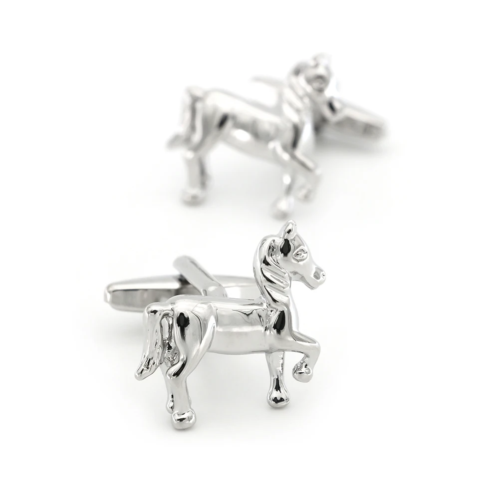 Запонки с животными для мужчин запонки бега из качественной латуни серебристого