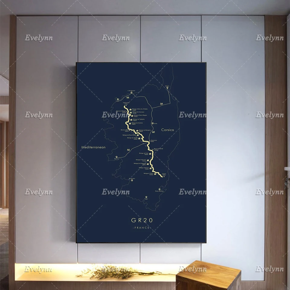 

GR20 Track Map | GR20 Trail Poster |Corsica Hiking |Relive your Adventures |Trail Map Art Modern Home Decor Prints Canvas Gift