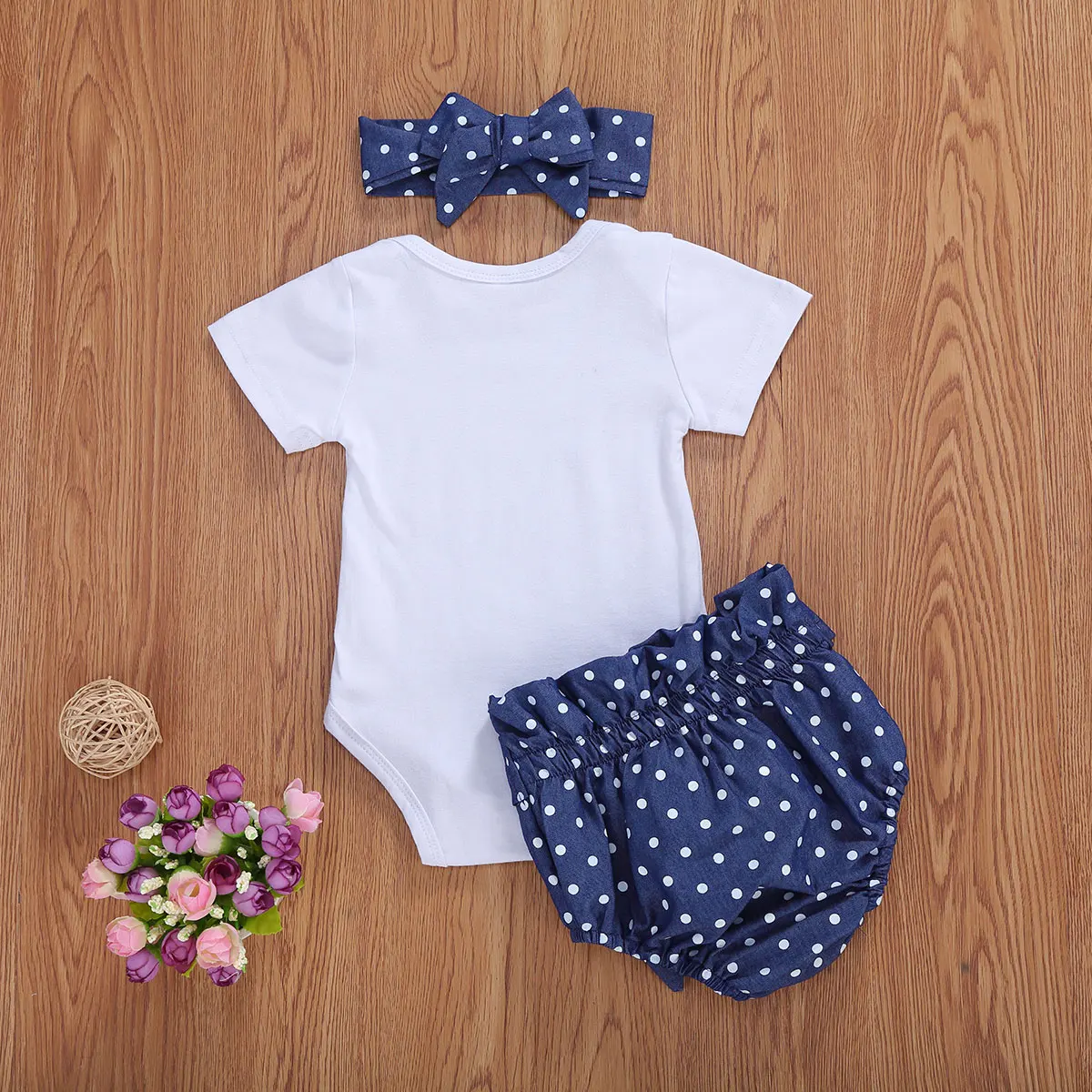 

Baby Summer Clothing Newborn Baby Girl Clothes Short Sleeve Romper Tops + Polka Dot Print Shorts Headband 3Pcs Summer Outfits
