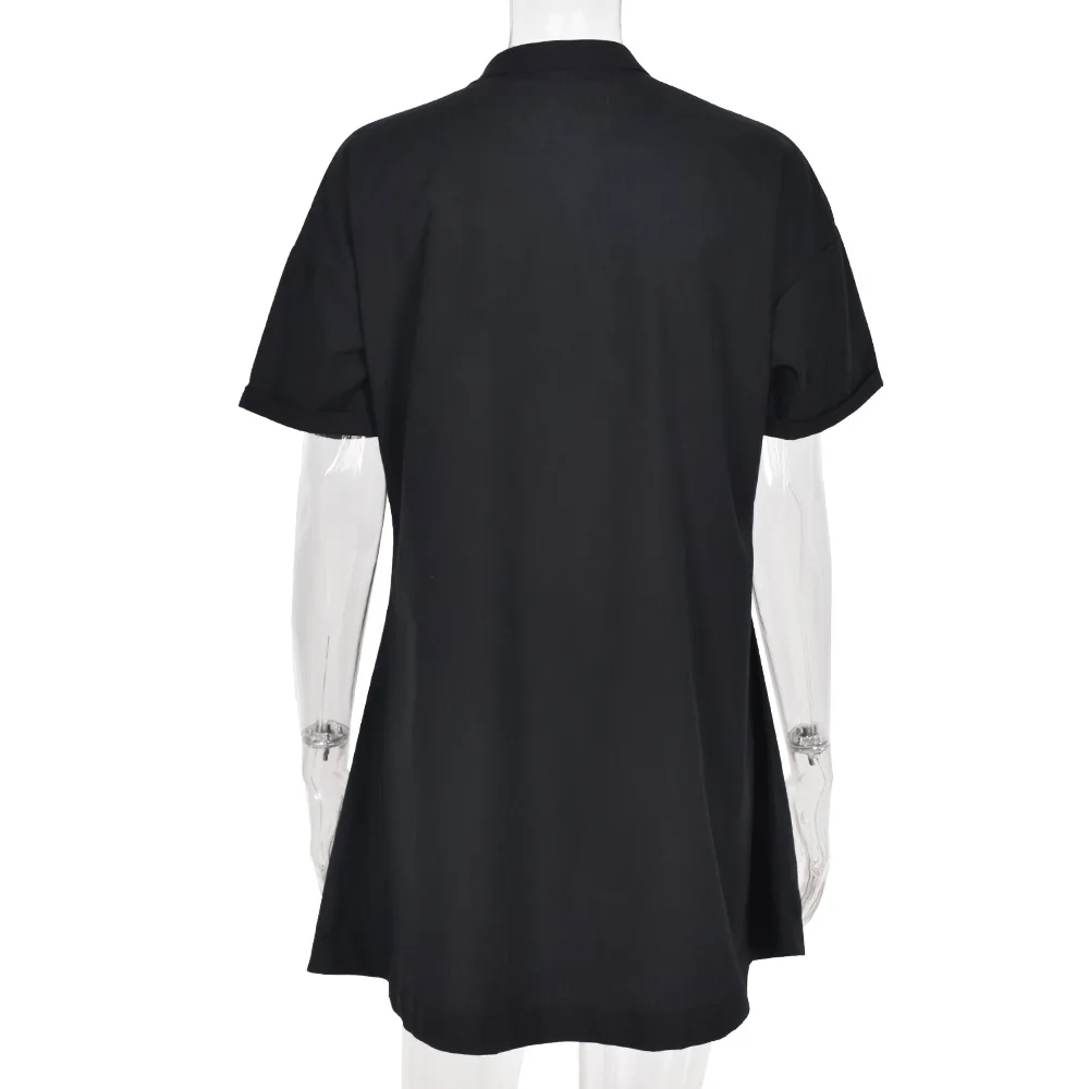 

WEPBEL Dress Women's Sexy Solid Color Pleated Stitching Dress Summer Casual Short Sleeve V-neck Loose Mini Dress
