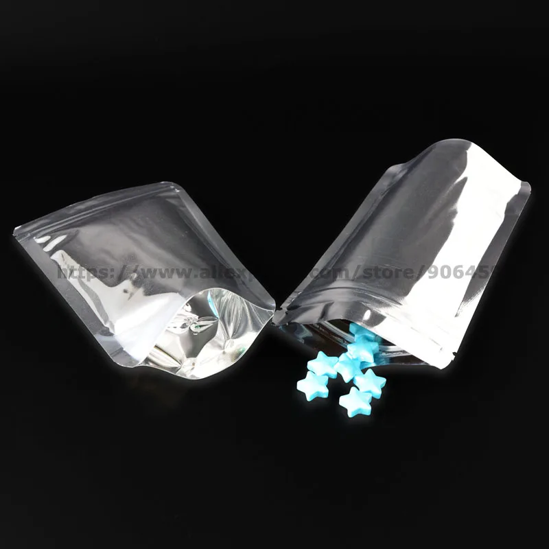 100 шт серебряная алюминиевая фольга стоит вверх Ziplock Сумки Топ Открытый тепло