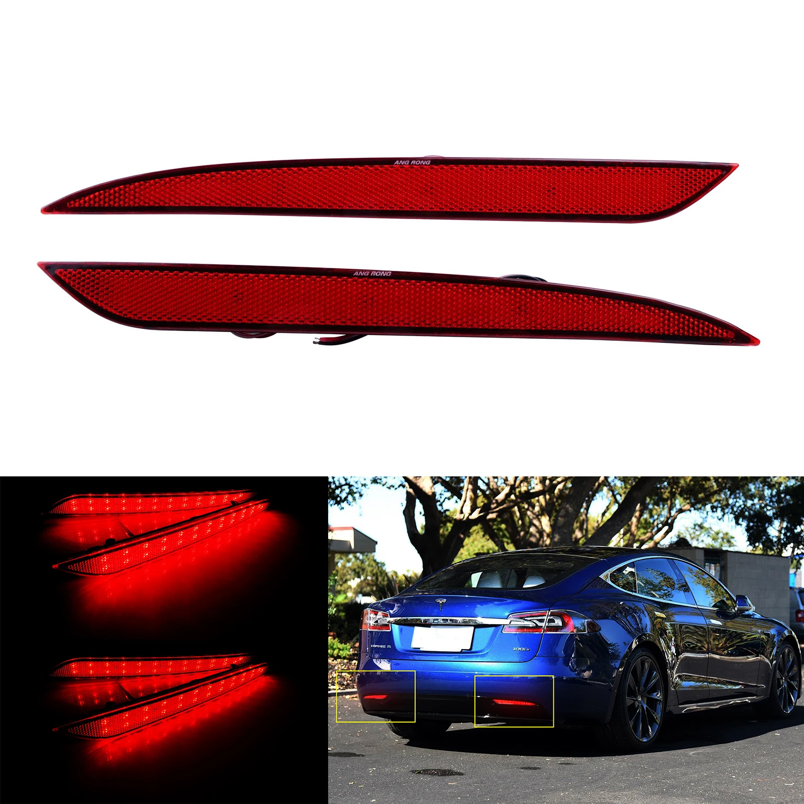 

2x Red Lens LED Bumper Reflector Tail Brake Stop Light For Tesla Model S 2012-up