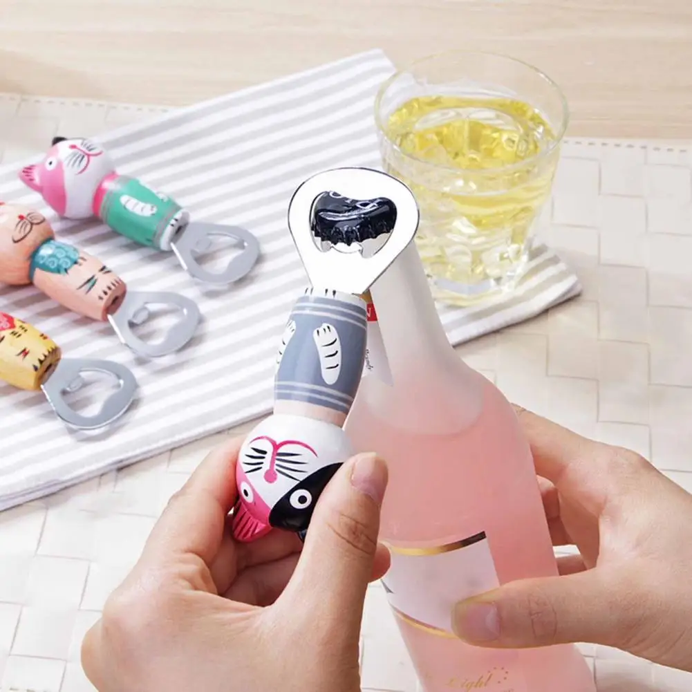 

Bottle Opener Creative Wooden Multi-purpose Cartoon Labor-saving 4 Colors Stainless Steel Refrigerator Magnet Bottle Can Opener