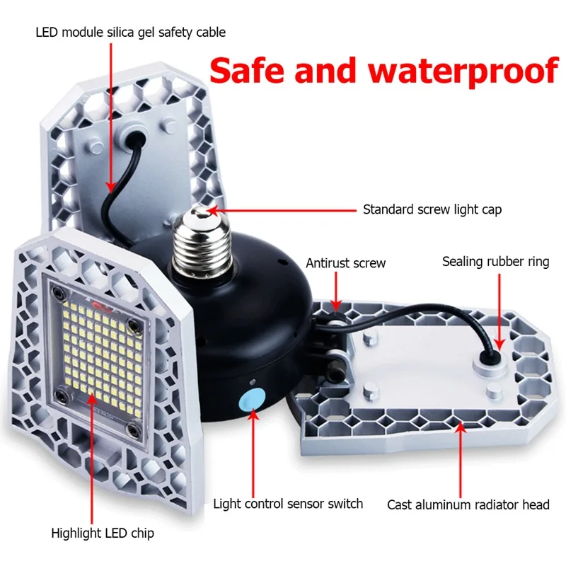 OUFULA LED Garage Lamp Deformed Light Induction Waterproof Folding Suitable For Workshop Warehouse Factory | Лампы и освещение