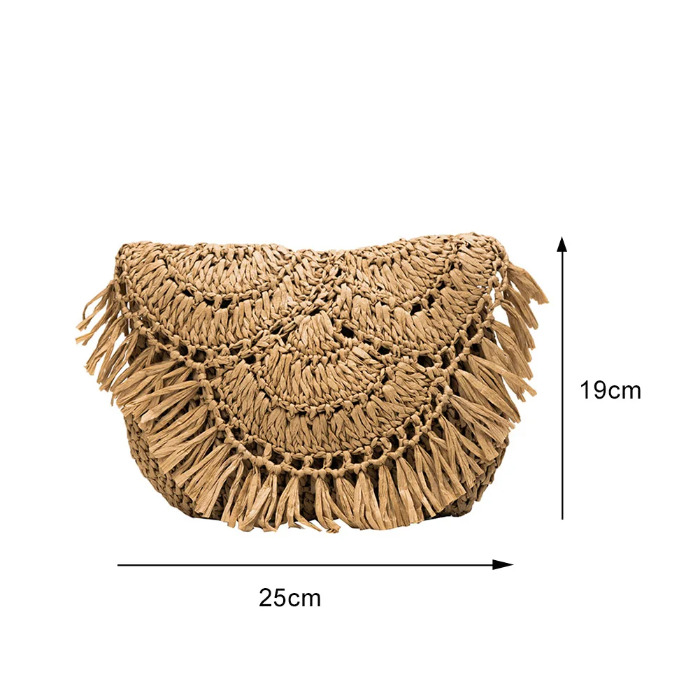 

2021 Newest Summer Beach Women Tassels Straw Rattan Weave Shoulder Crossbody Bag Flap Female Retro Daily Elegant Handbag