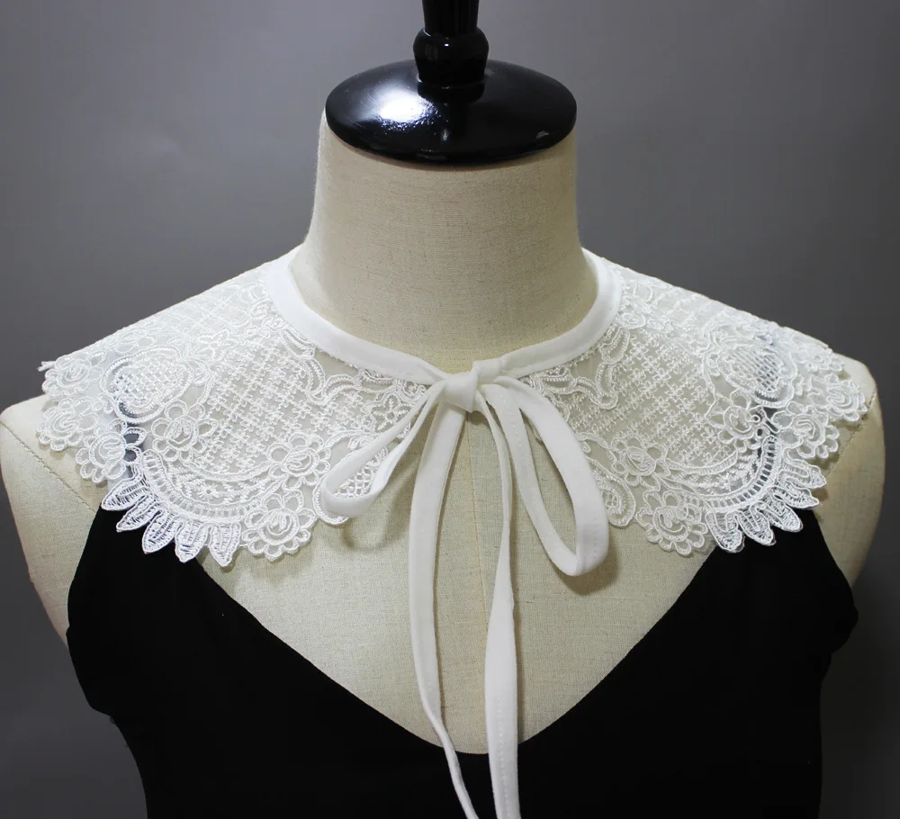 

Korean Women Chiffon Lace Fake Collar Dress Bowknots False Collar Decorative Floral Embroidery Shirt Detachable Collars