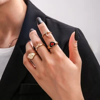 2022 bohemian 4pcs womens rings set black red heart cross flame ring fashion finger kunckle punk retro hand accessories jewelry