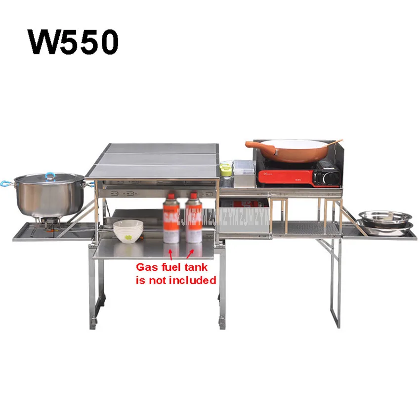 

W550 5-10 Person Outdoor Mobile Kitchen Foldable Stainless Steel Cooking Desk Hiking Camping Gas Stove Cooker Stove + Windshield